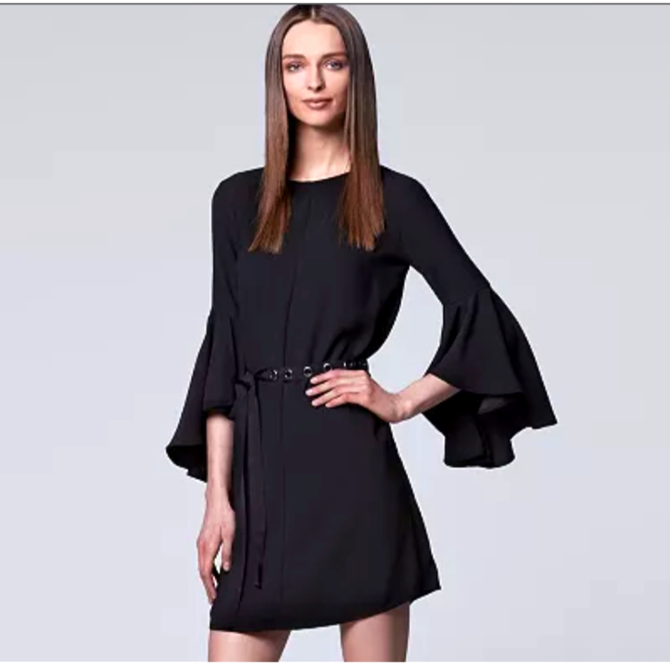 Simply Vera Vera Wang Bell-Sleeve Black Dress Ladies Xl Euc